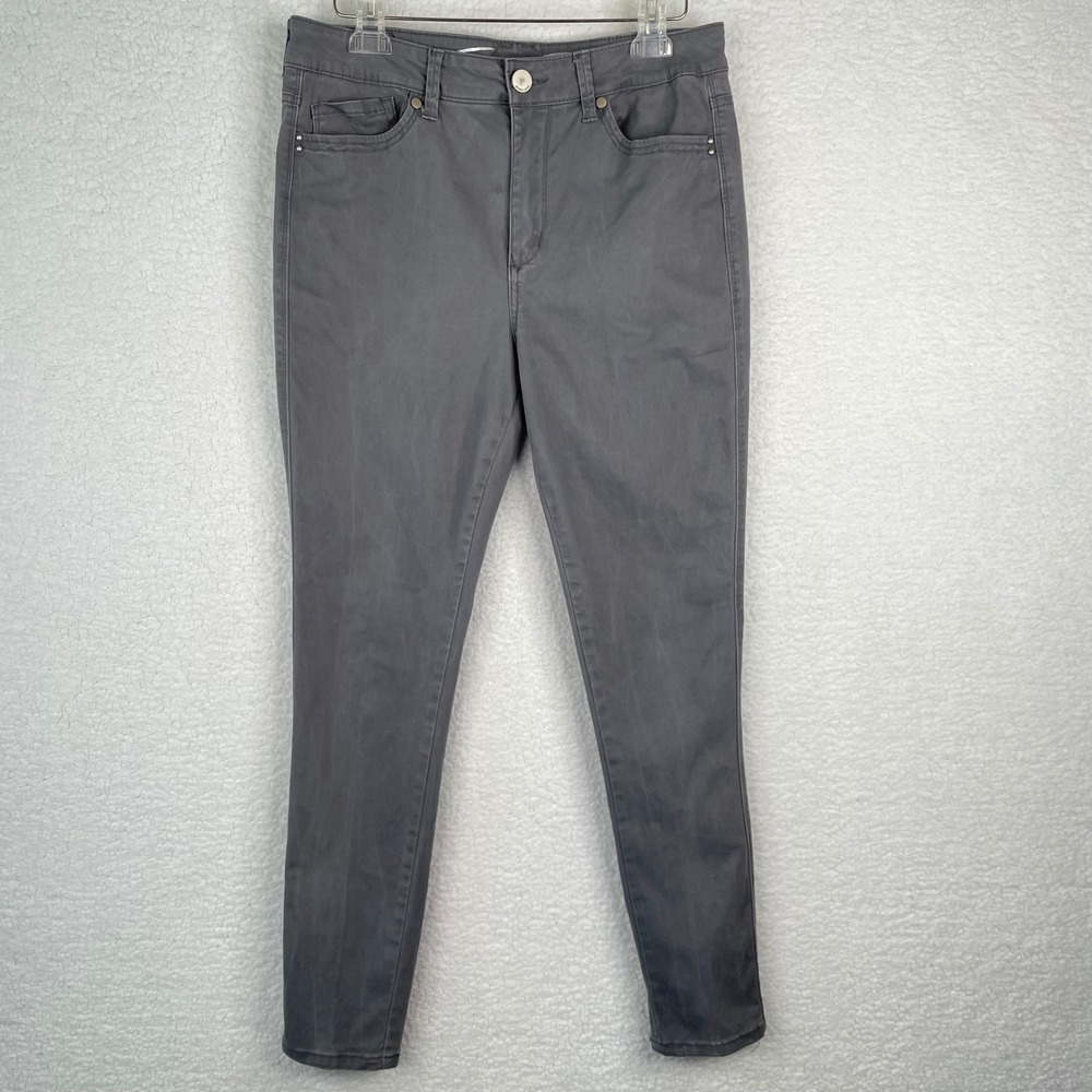 Seven7 Womens High Rise Skinny Jeans Gray Skin-Fit Denim Size 12 Stretch Studded
